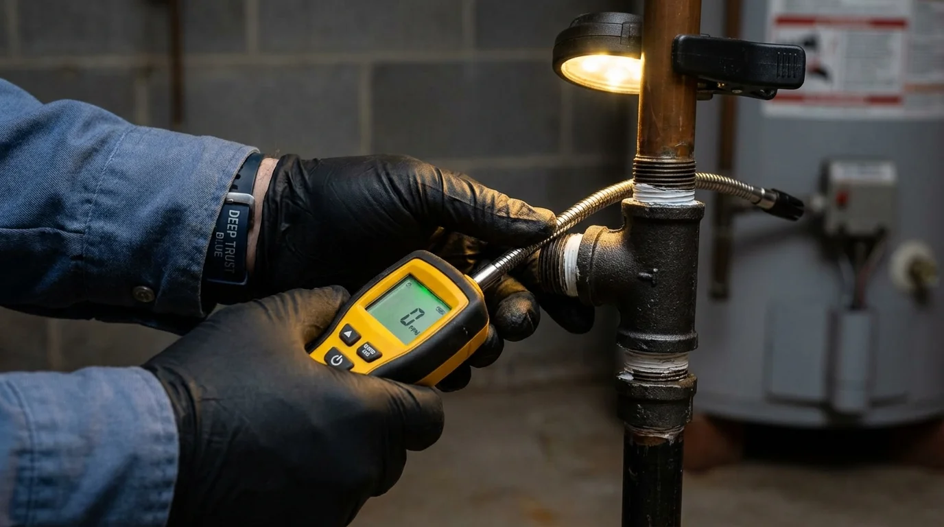Gas leak detection with electronic sniffer by Johns Plumbing LLC in Athena